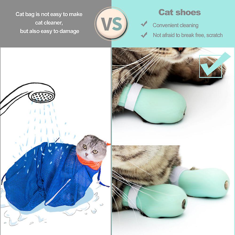 Anti-scratch Cat Shoes 4pcs/set Grooming Bag Pet Paw Protector For Bathing Blue