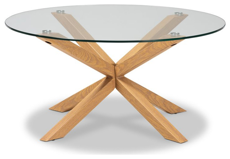 Baxton Studio Lida Glass and Wood Finished Coffee Table   Midcentury   Coffee Tables   by HedgeApple  Houzz