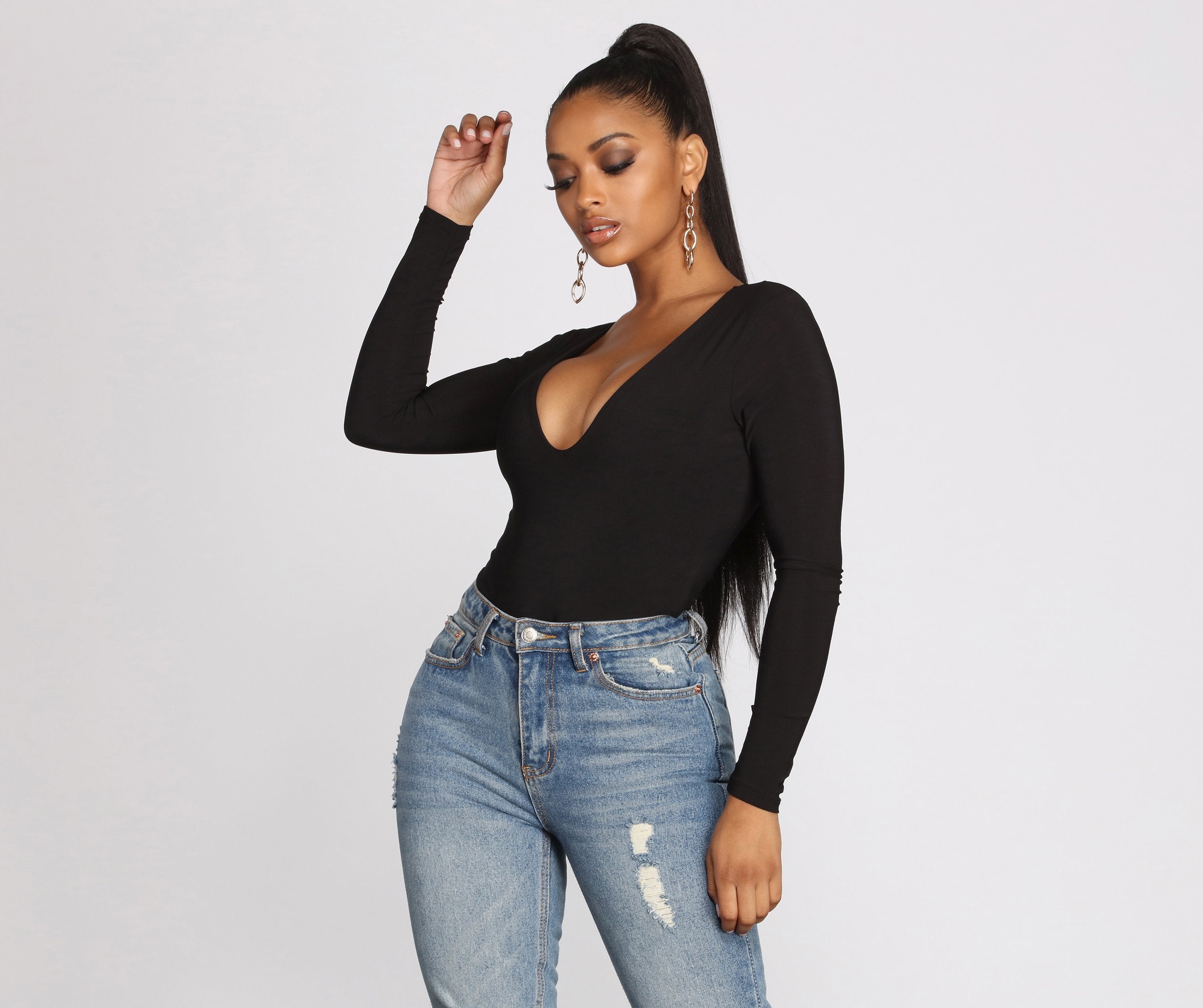 CLEARANCE - Basic V Neck Bodysuit