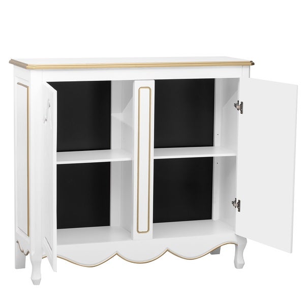 Accent Storage Cabinet with 2 Doors，Pure Hand Drawn，Solid Wood Legs