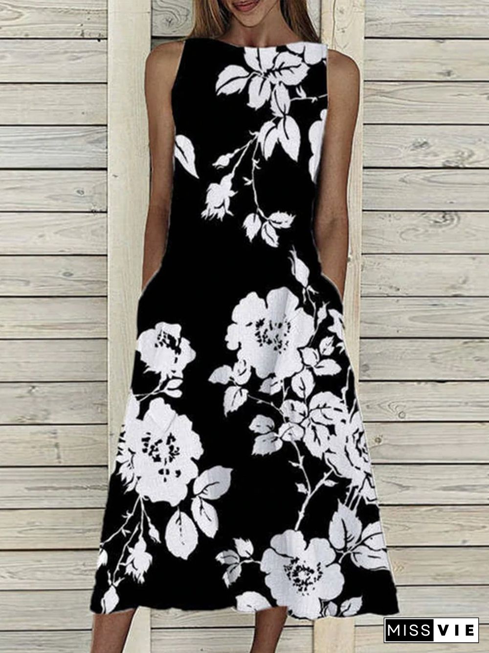 Floral Casual Sleeveless Woven Dresses