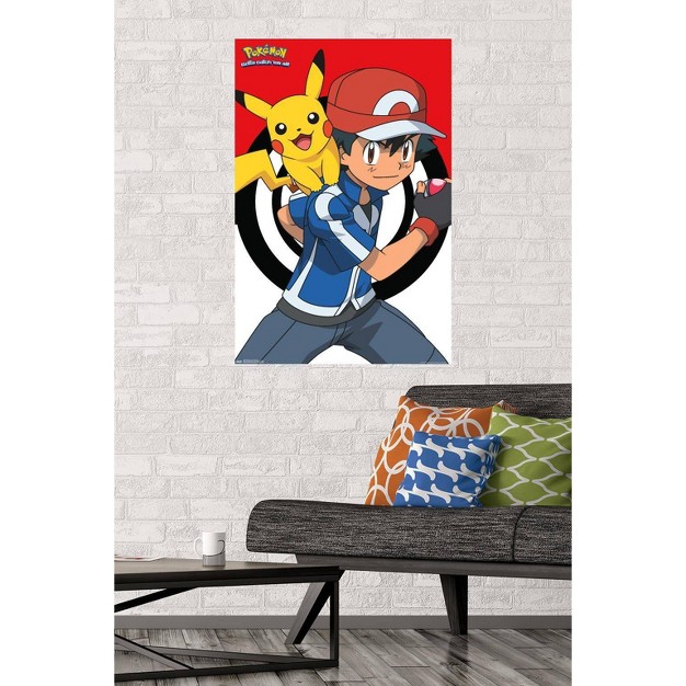 X 22 quot Pokemon Ash And Pikachu Premium Poster Trends International