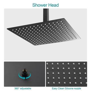 Logmey 2-Spray Patterns with 1.8 GPM 16 in. Ceiling Mount Dual Shower Head and Rough-In Valve Trim Kit in Matte Black LM-SLF16016-B