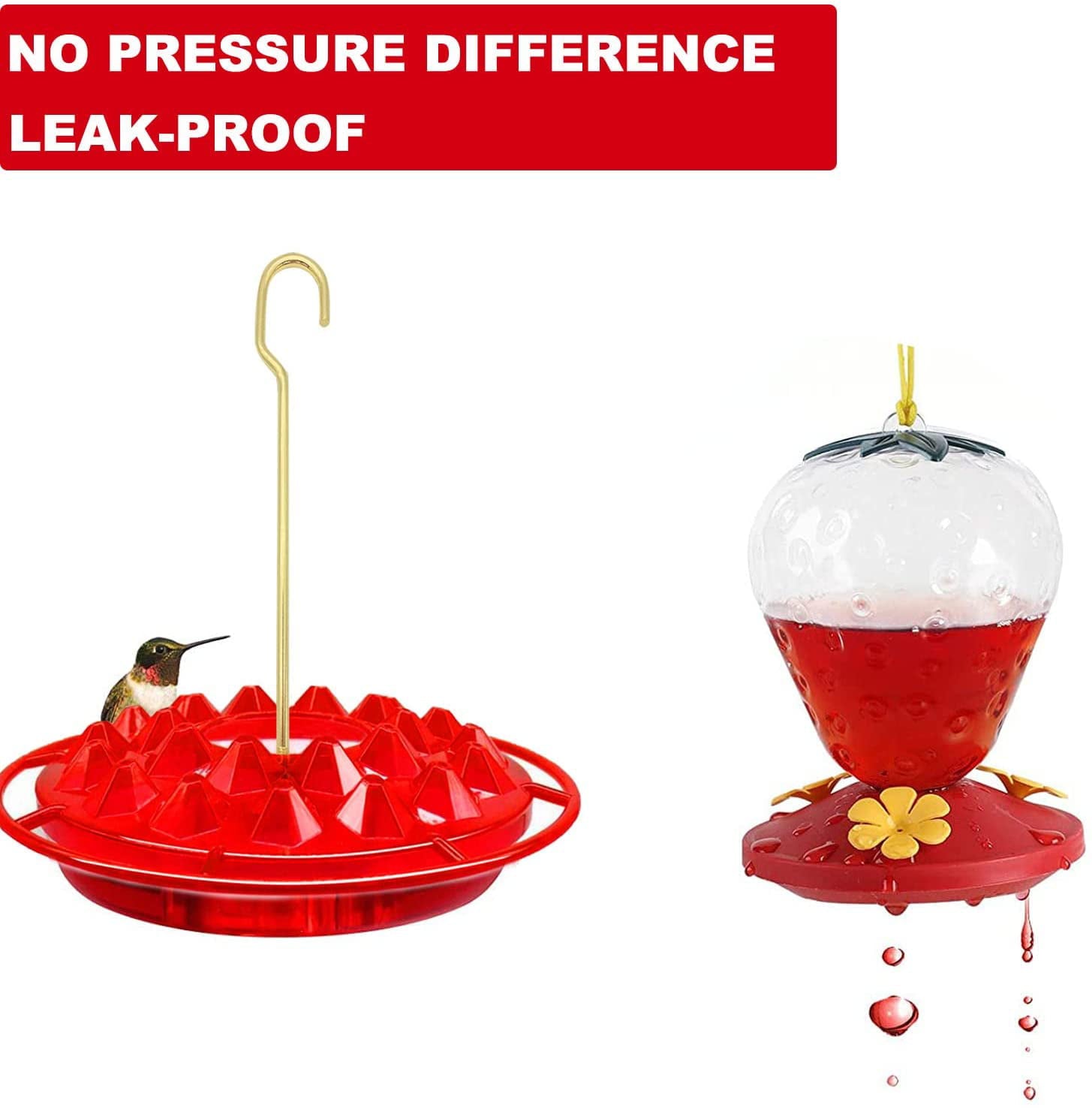 Hummingbird Feeders for Outdoors Applies to All Birds，Leak-Proof Hummer Bird Feeder Outside，Easy to Clean and Fill(Red)