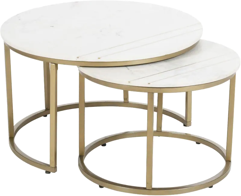 Kayla White Marble Round Nesting Tables， Set of 2