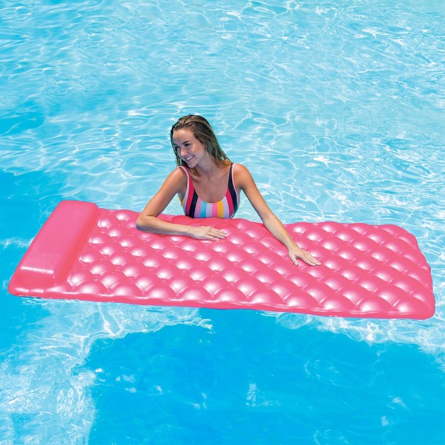 Kelsyus 72 Inch Laguna Lounger Portable Roll Up Foam Floating Mat With Built In Oversized Pillow For Swimming Pool Lake Beach Pink 2 Pack