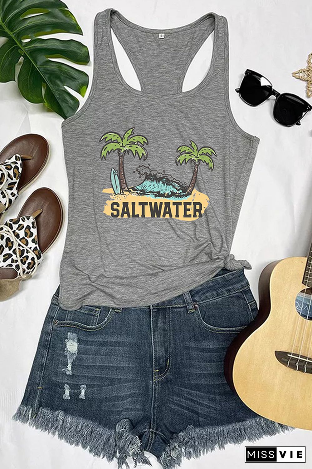 Salt Water Heals Everything Print Sleeveless Tank Top Wholesale