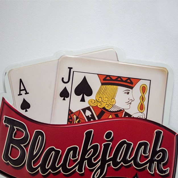 X 15 quot Blackjack 21 Embossed Metal Sign Red black white American Art Decor