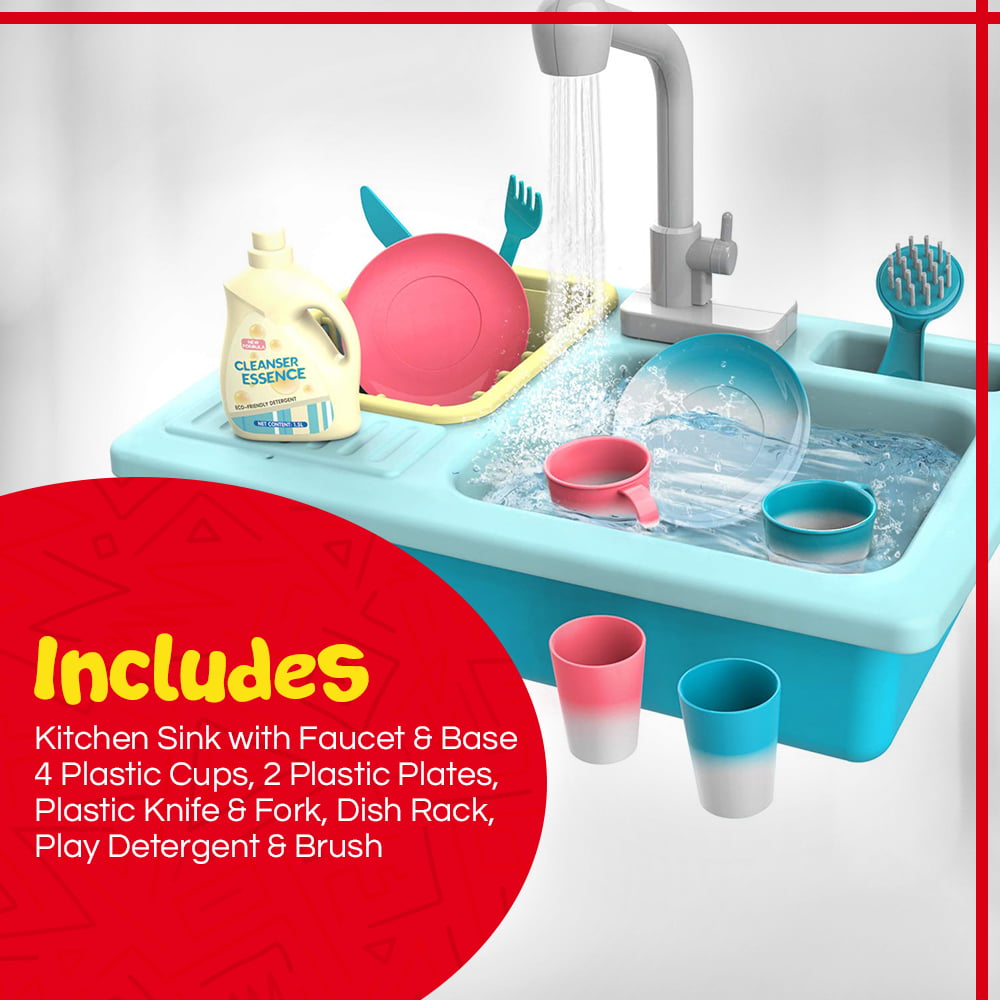 Pretend Play Sink Set - Pretend Kitchen Sink and Dishwashing Playset - Plastic Diner and Playhouse Toy Accessories