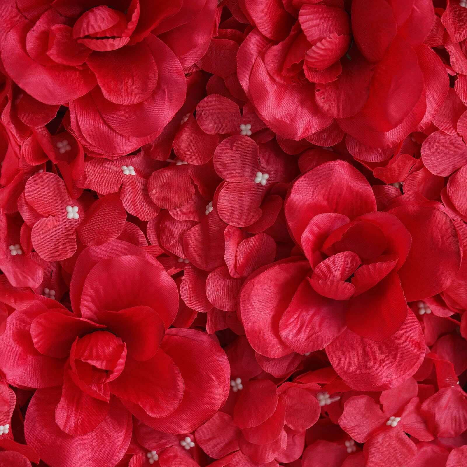 Red 3D Silk Rose and Hydrangea Flower Wall Mat Backdrop 4 Artificial Panels 11 Sq ft.