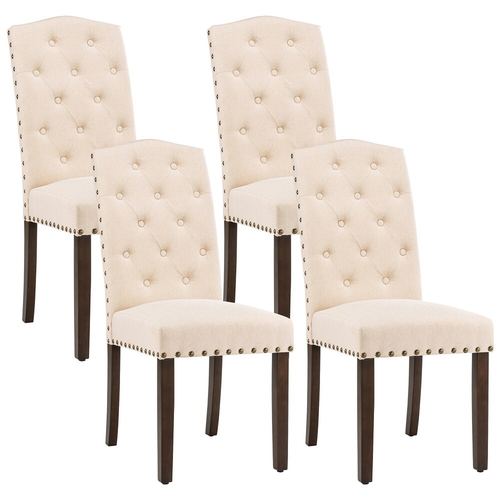 Fabric Upholstered Tufted Dining Chairs with Nailhead Trim Set of 4