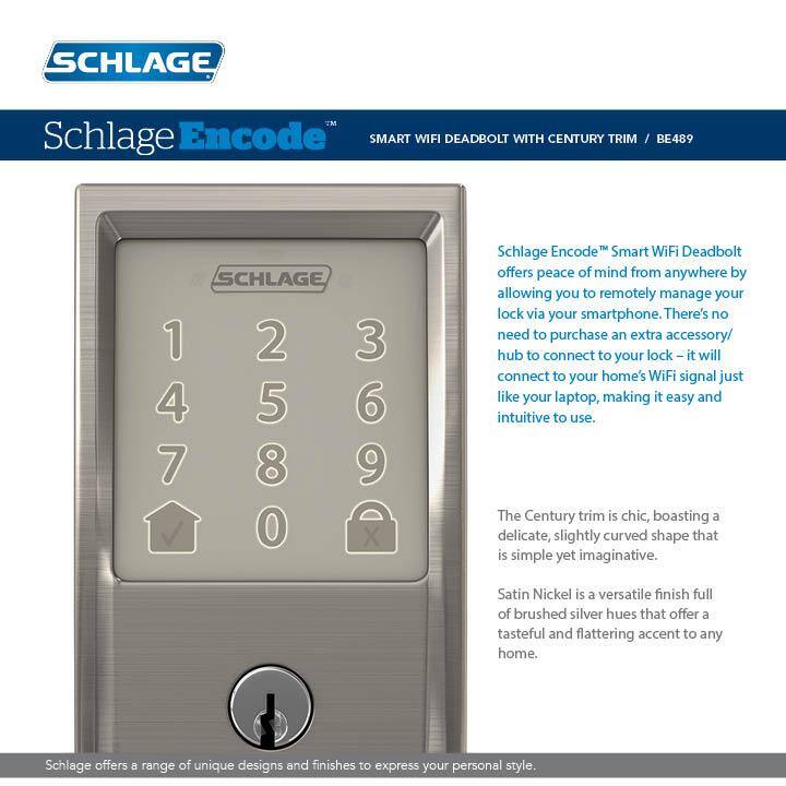 Schlage Century Encode Smart Wifi Door Lock with Alarm and Latitude Lever Handleset in Satin Nickel FE489CEN619LAT