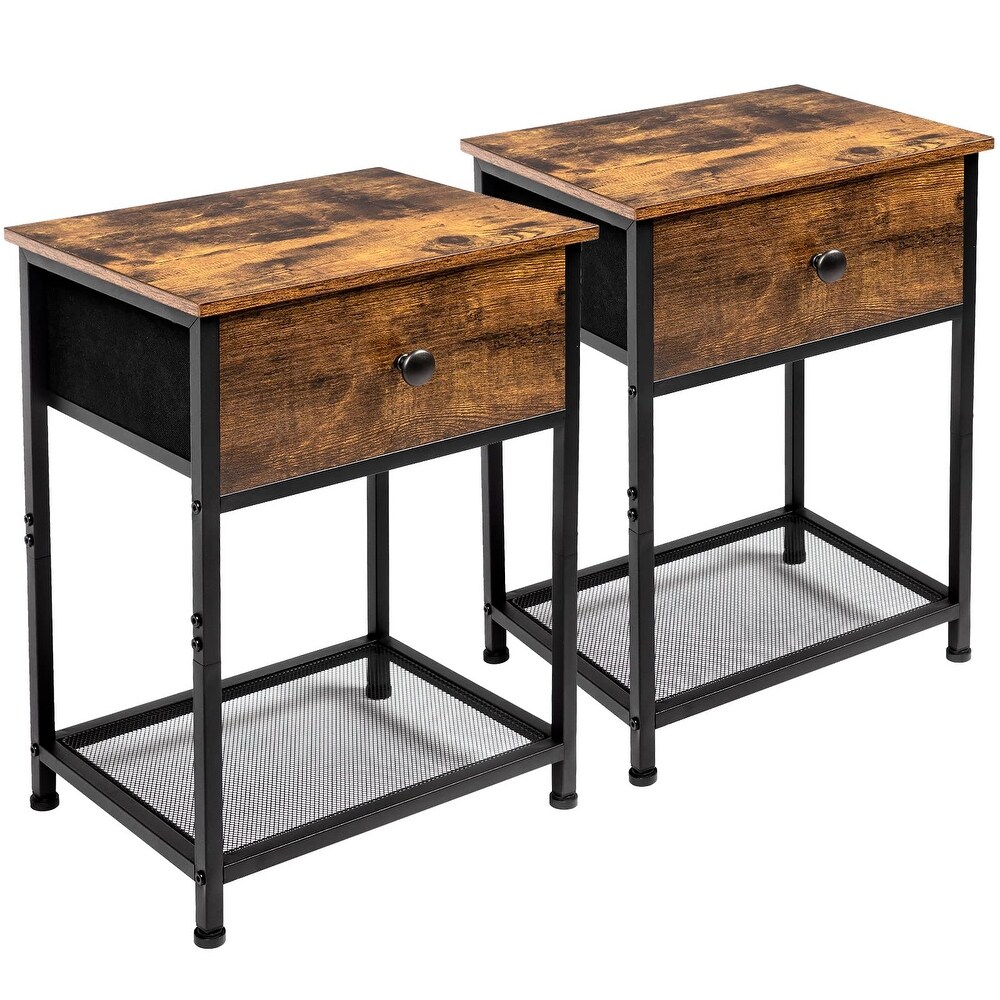 Nightstands Set of 2  Small End Tables Living Room with Drawer  Industrial Slim Side Tables with Storage Shelf