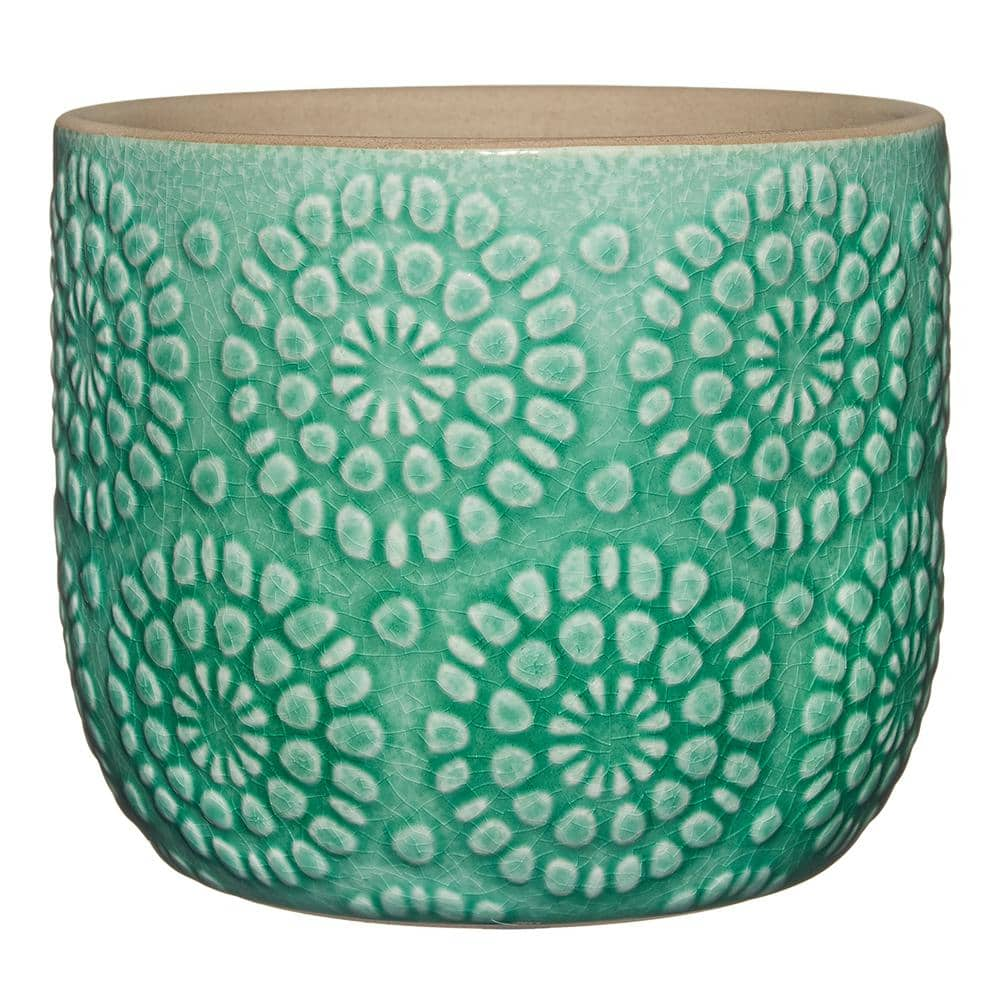 Bellisima 4.5 in. Sea Green Ceramic Planter with Drainage Plug HD1418P-589