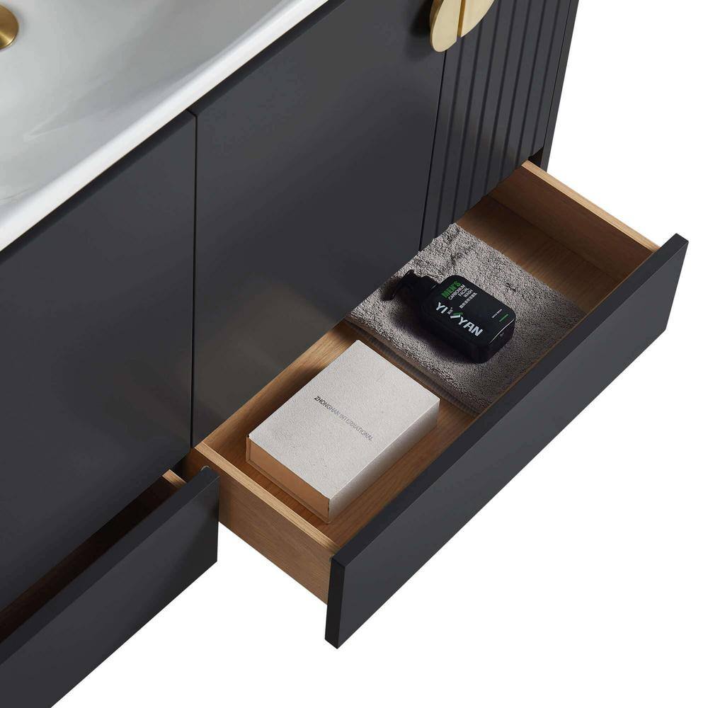 FINE FIXTURES Venezian 48 in. W x 18.11 in. D x 33 in. H Bathroom Vanity Side Cabinet in Black Matte with White Ceramic Top VN48BL-VNHA2SBD