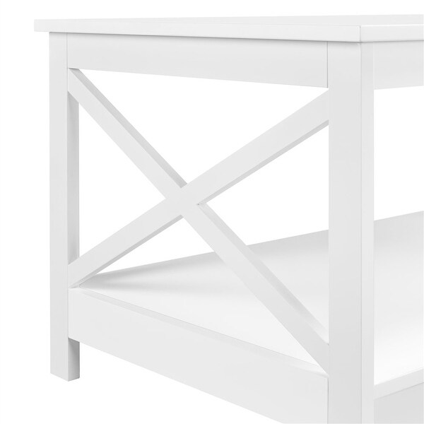 Modern Wood X-Design Rectangle Coffee Table with Storage Shelf， White