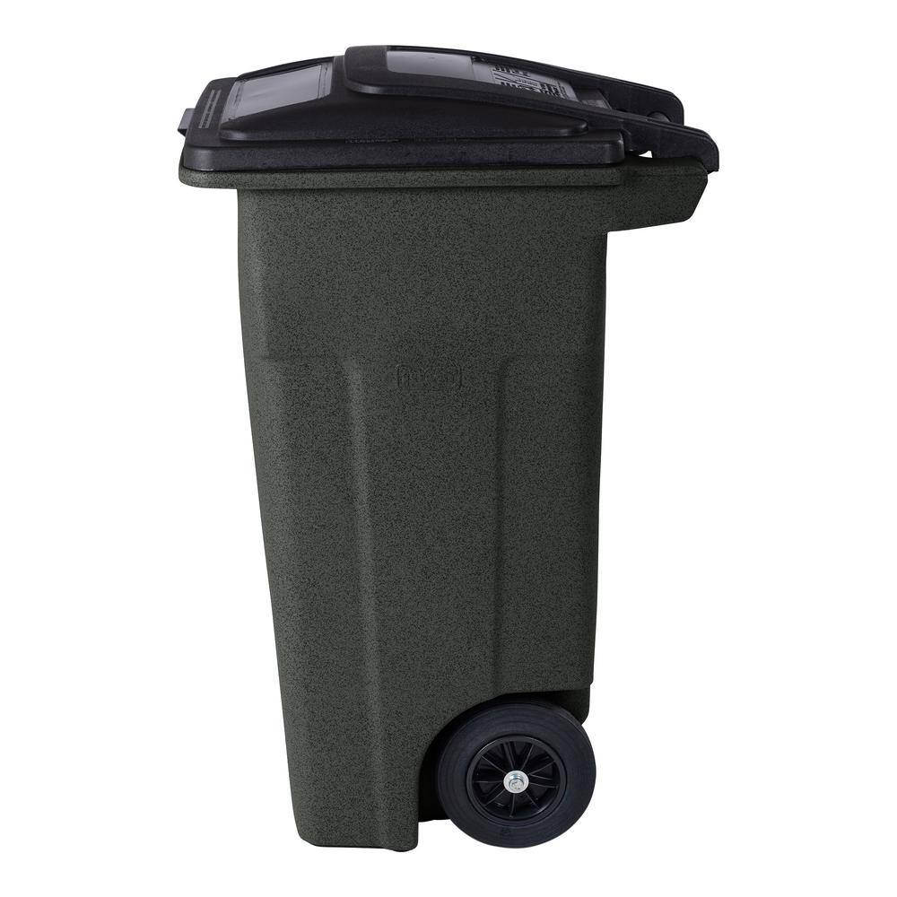 Toter 32 Gal. Greenstone Trash Can with Quiet Wheels and Attached Lid ANA32-55410