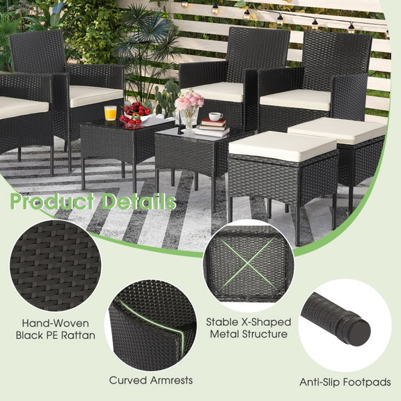 Costway 16983574 8 Pieces Patio Wicker Conversatio...