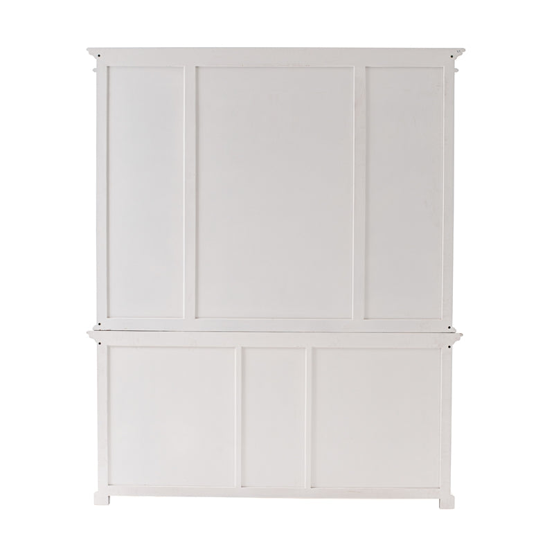 Bowery Hill Mahogany Wood Kitchen Hutch Cabinet with 5 Doors 3 Drawers in White