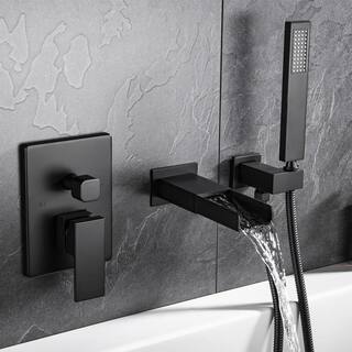 GIVING TREE Single-Handle 2-Spray Waterfall Tub and Shower Faucet with Hand Shower in Matte Black (Valve Included) XLHDMMTM0046