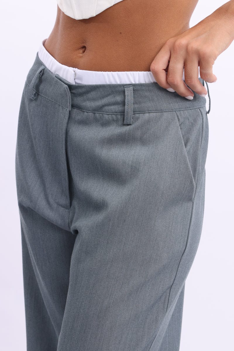 Grey Tailored Pants Boxer Wide Leg