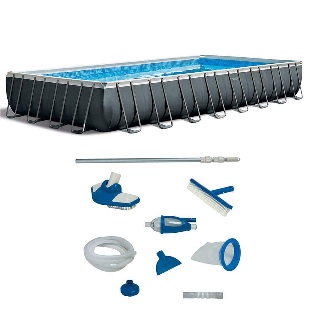 Intex Ultra XTR 32 ft. Rectangular 52 in. D Hard Side Pool Set with Deluxe Maintenance Kit 26373EH + 28003E