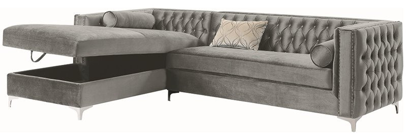 Coaster Bellaire Velvet Tufted Left Facing Storage Sectional in Silver   Midcentury   Sectional Sofas   by Homesquare  Houzz