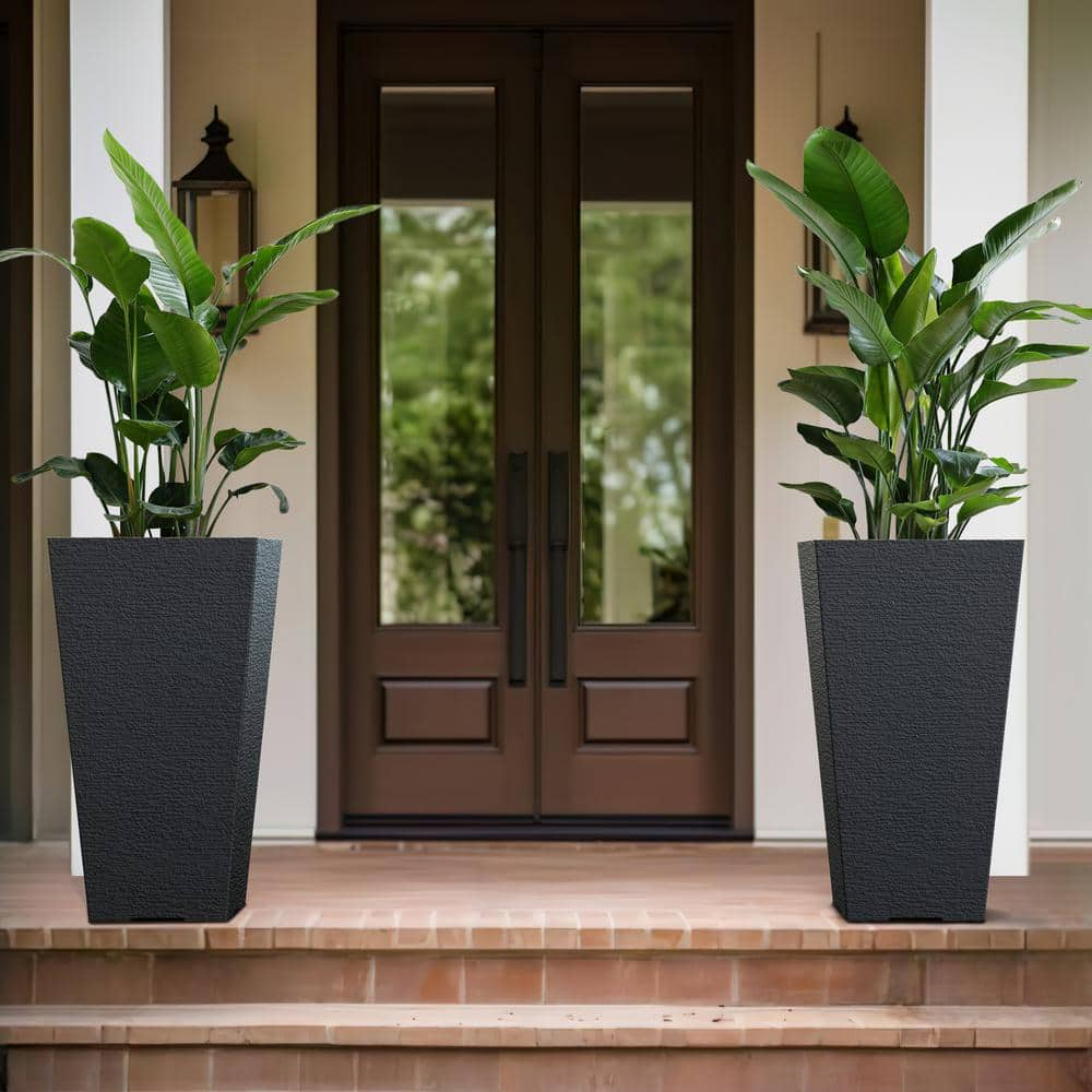 Sapcrete Large  Tall 27.57 in. High Square Charcoal Black Plastic Planter Pots for IndoorOutdoor Plants (Set of 2) SATA028-P