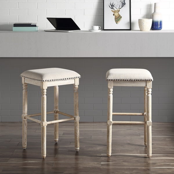 Roundhill Furniture Arnhem Wood Upholstered Bar Stools， Set of 2