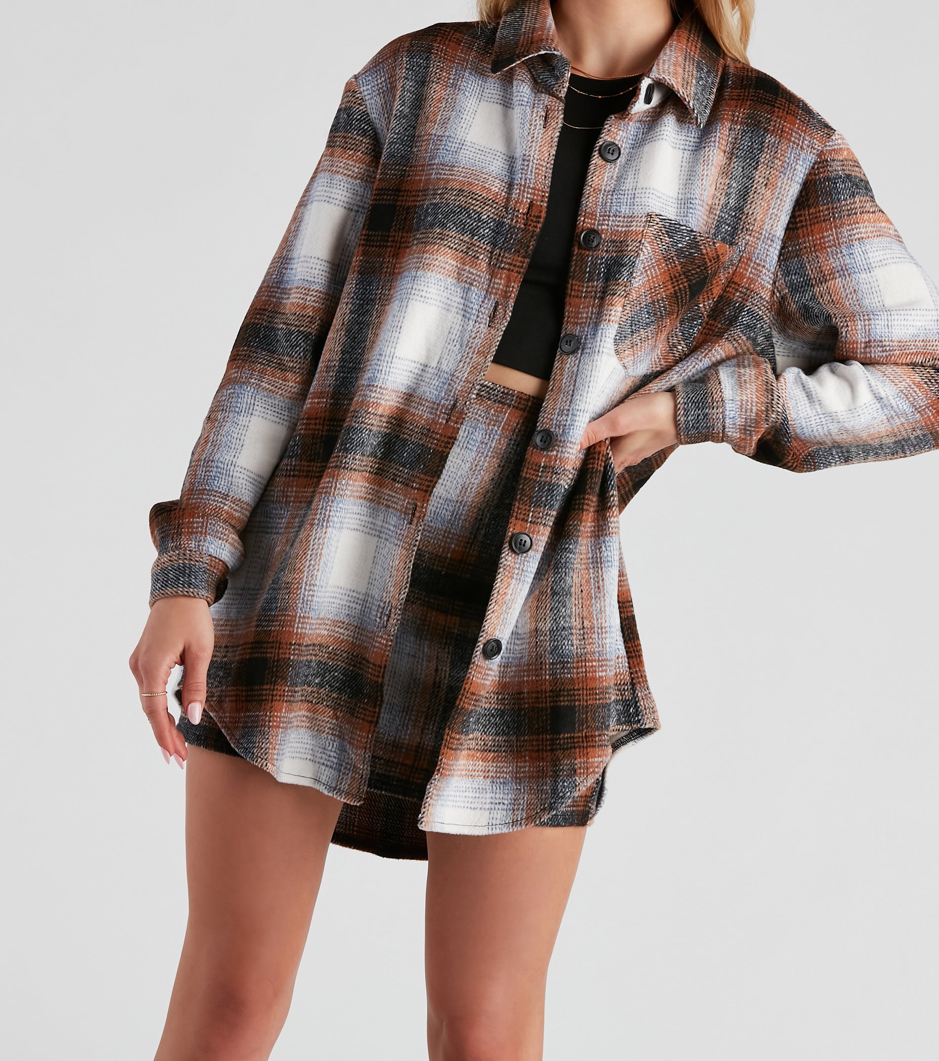 Preppy And Cute Long Plaid Shacket