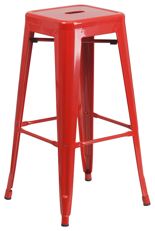 24 quotRound Metal Indoor/Outdoor Bar Table Set  Red   Industrial   Outdoor Pub And Bistro Sets   by First of a Kind USA Inc  Houzz