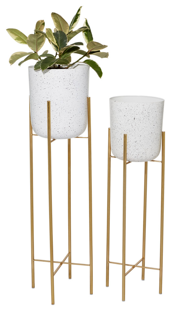 Glam White Metal Planter 51969   Contemporary   Outdoor Pots And Planters   by Brimfield  ampMay  Houzz