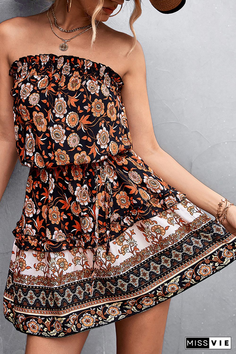 Boho Print Strapless Mini Dress Wholesale