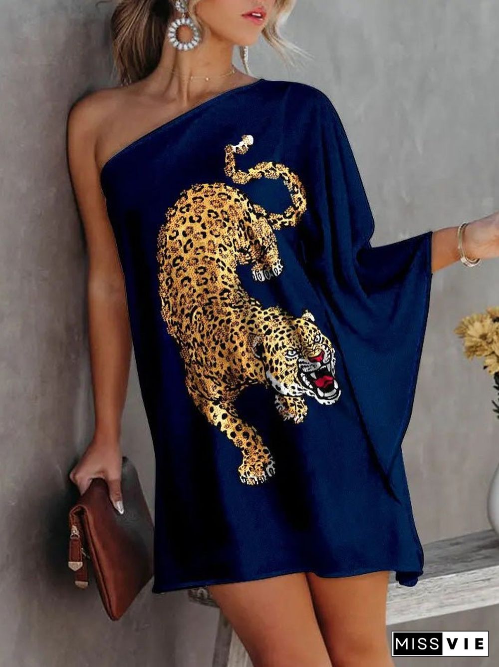 Women'S Dresses Printed One-Shoulder Casual Dress