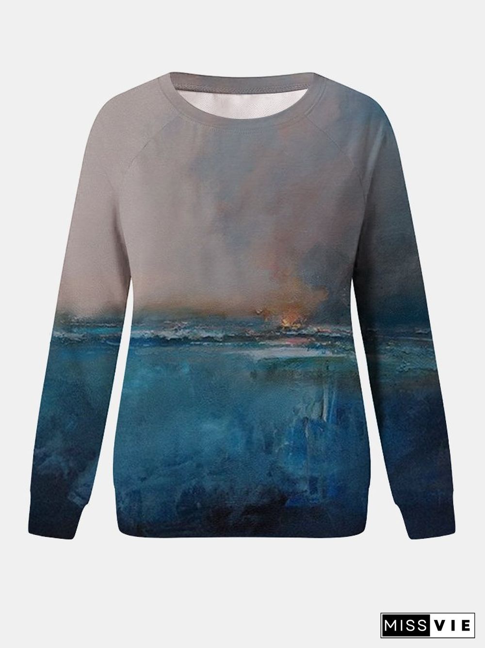 Art Oil Painting Long Sleeve Crew Neck Sweatshirts