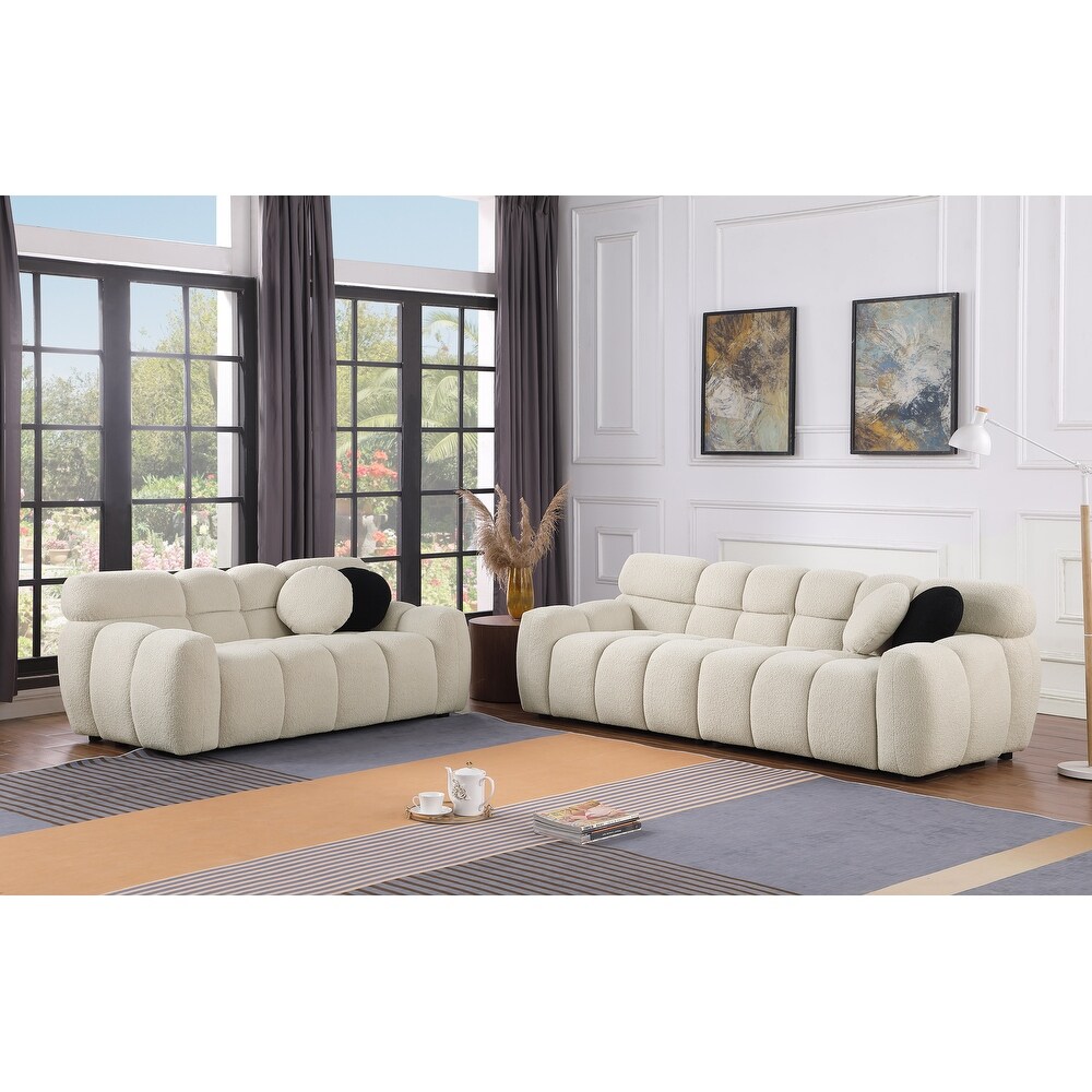 Beige Boucle Sectional Sofa Sets Marshmallow Loveseat Settee