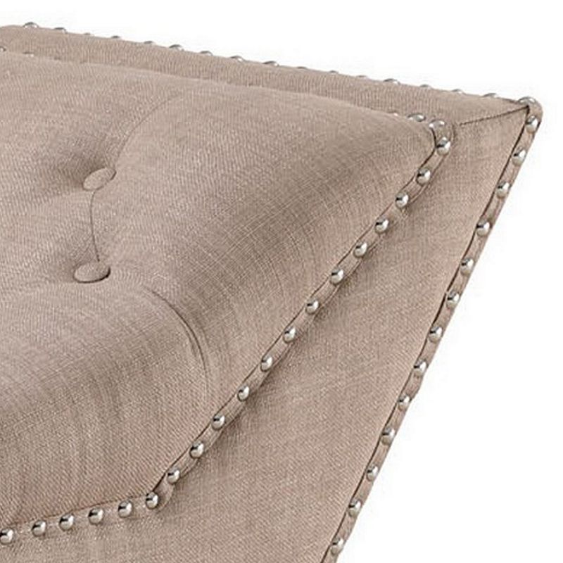 Bench with Button Tufted Details and Nailhead Trim， Beige