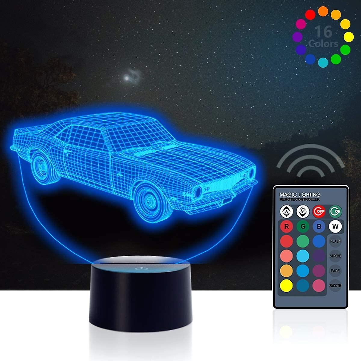 Muscle Car 3d Illusion Birthday Present Beside Table Lamp， 7 Color Changing Touch Switch Decoration Night Lamp With Acrylic Flat， Abs Base， Usb Cable，