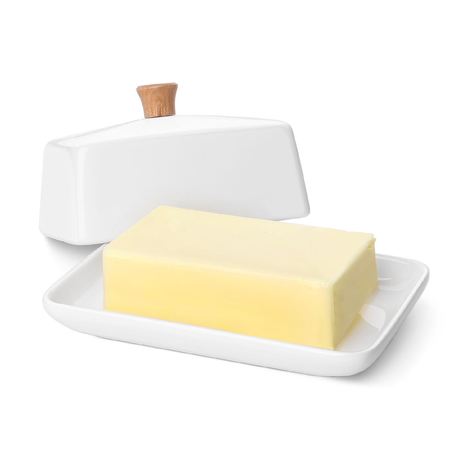 Ceramic Butter Dish and Lid Cover - East/West Butter Storage and Preservation for Kitchen， Countertop (6 Inch) (White)