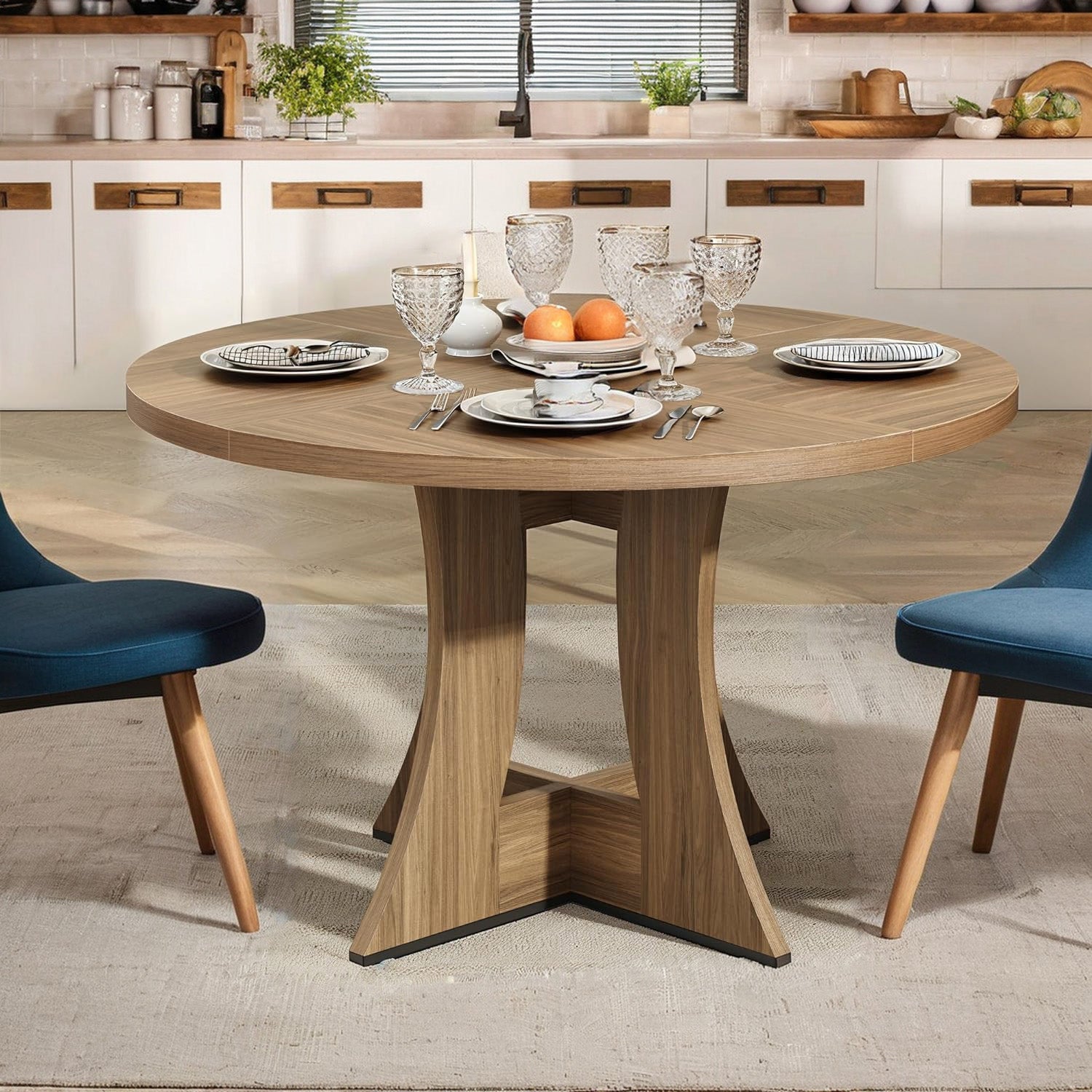 Round Dining Table 47 Inch Modern Wooden Kitchen Table