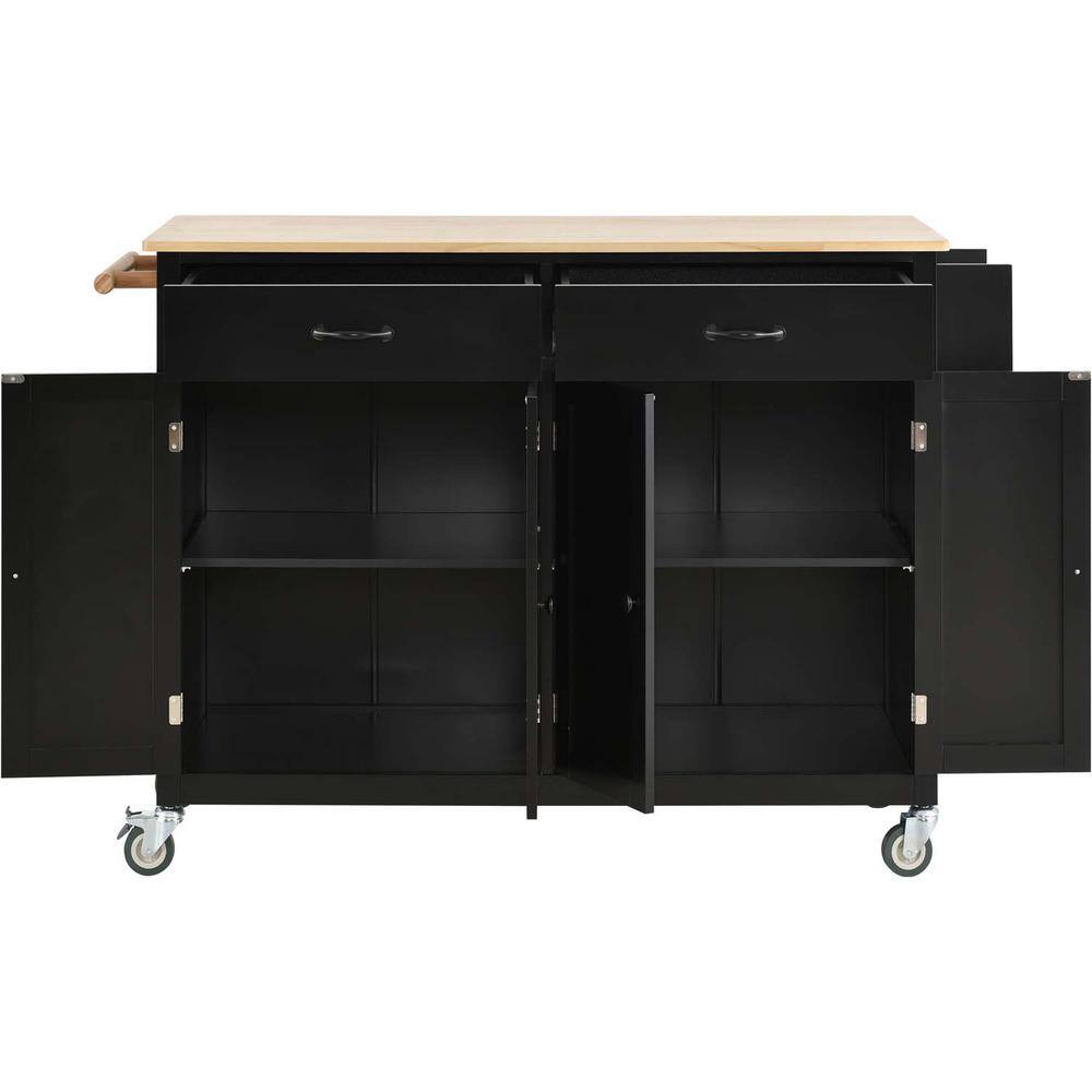 Black Wood Kitchen Island Cart with 2-Drawers and Locking Wheels BF1663C250