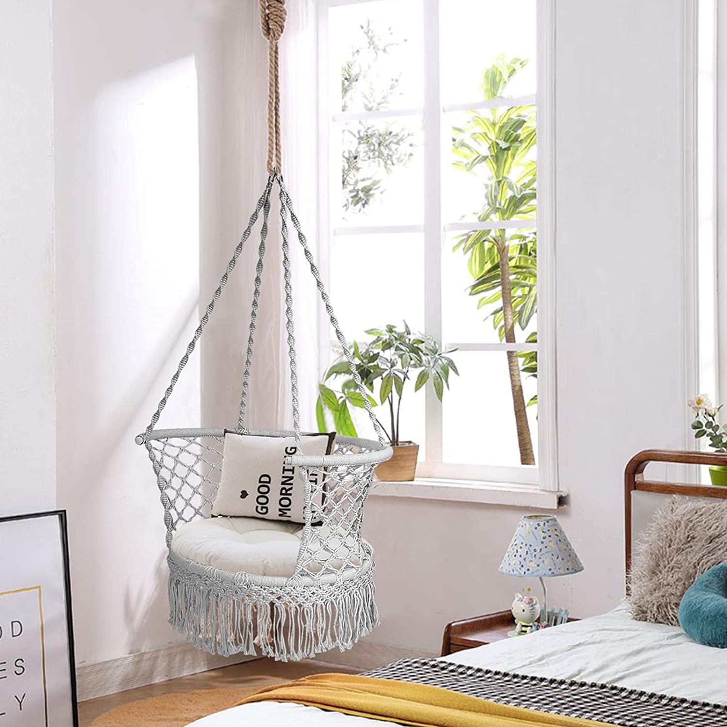 Hanging Hammock Chair, Macrame Hanging Chair 330 Pounds Capacity