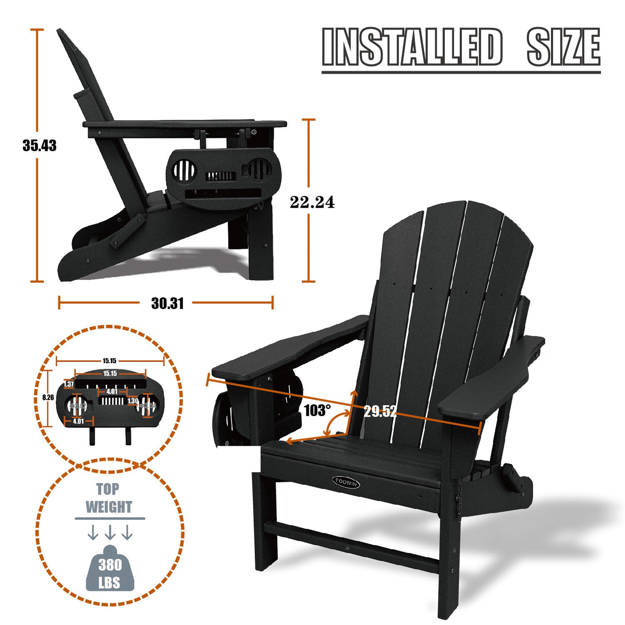 (Set of 4) Folding Plastic Adirondack Chair with 4 in 1 Cup Holder Plastic Adirondack Chairs Weather Resistant,Fire Pit Chair for Deck, Garden, Backyard