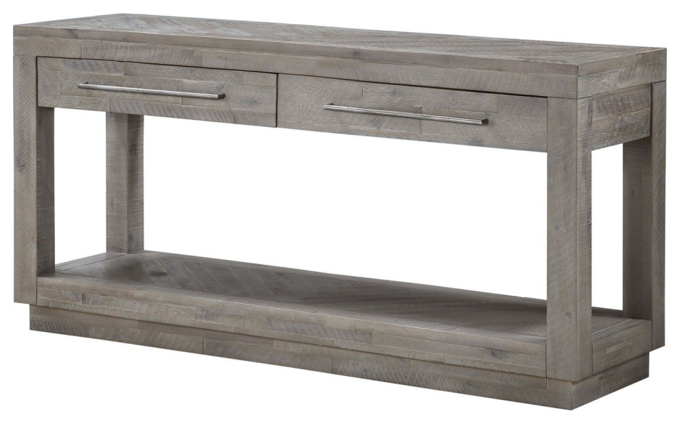 Unique Console Table  Acacia Wood Frame  ampHerringbone Pattern Top  Rustic Latte   Farmhouse   Console Tables   by Decor Love  Houzz