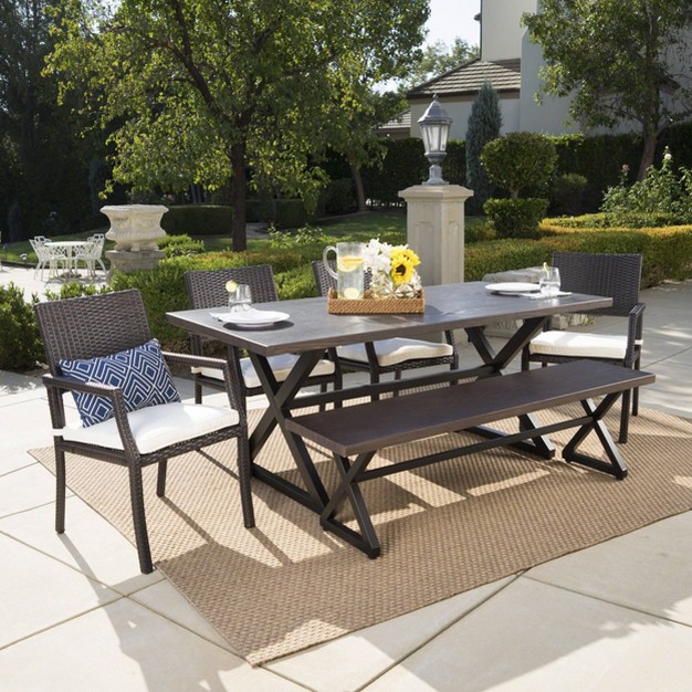 Sherman Oaks 6pc Aluminum wicker Patio Dining Set Brown white Christopher Knight Home