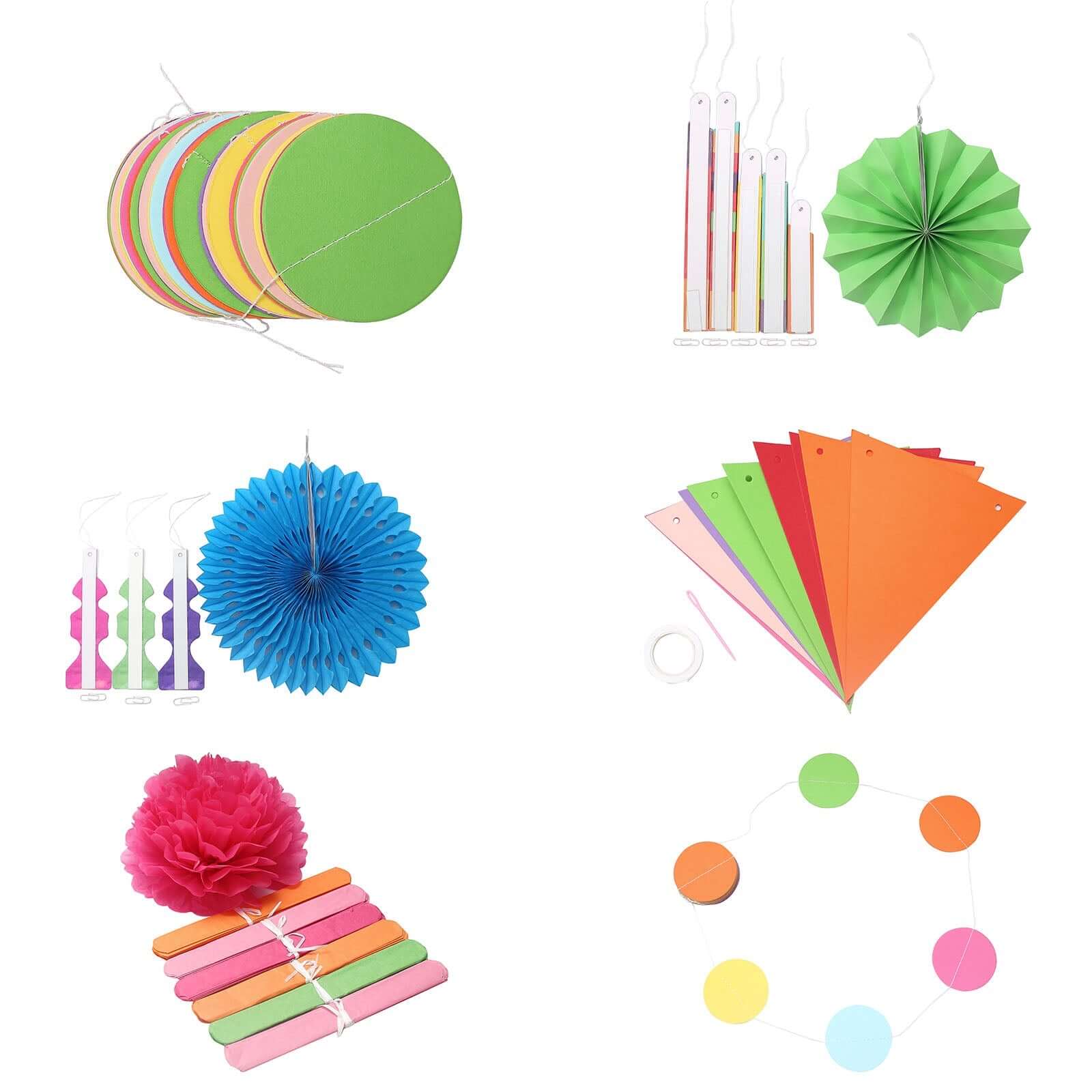 20Pcs Multicolored Hanging Fiesta Themed Party Decorations Kit, Paper Fans, Pom Pom Flowers, Polka Dot and Bunting Flag Garlands Included