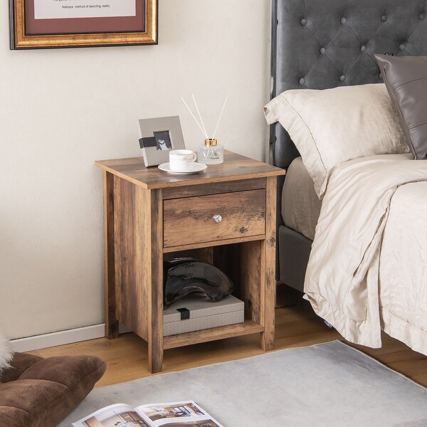 Costway 2 PCS Nightstand side Table with Drawer Open Shelf for Living