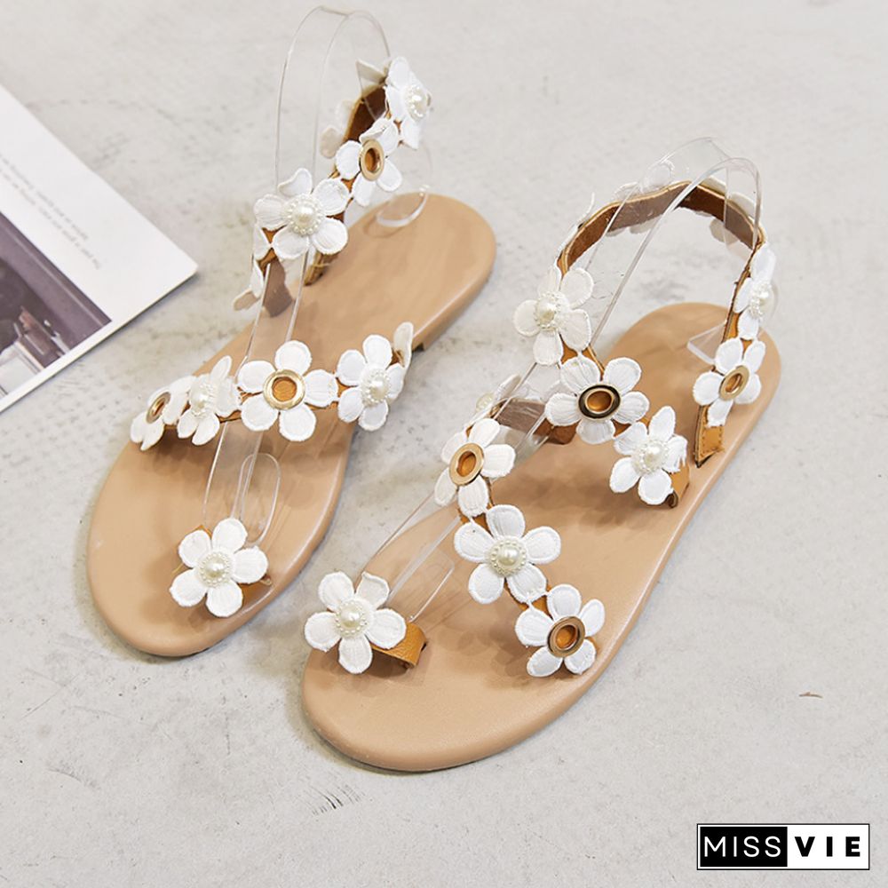 White Lace Sandals Women Flip Flops Flat Sandals Women Bohemia Beach Shoes Women Plus Size Summer Fashion Woman WSH3628