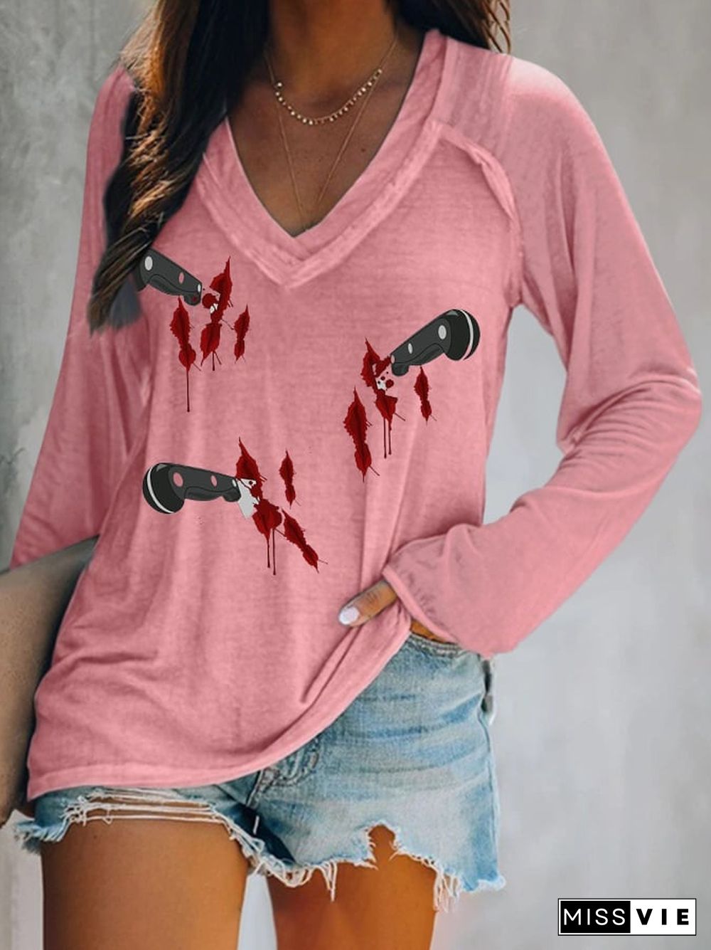 Women's V-Neck Long Sleeve T-Shirt