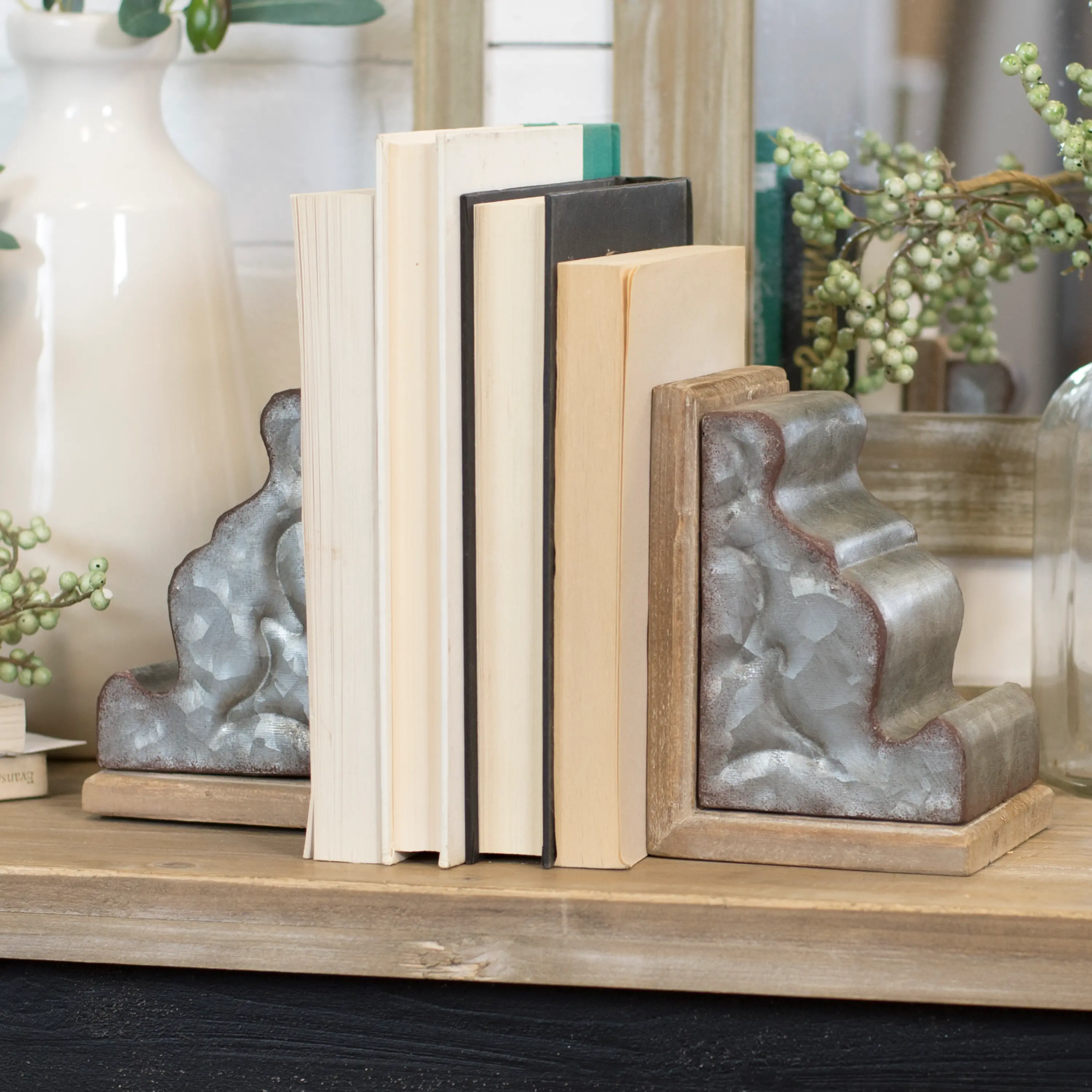 Two Tone Metal and Wood Corbel Bookend Pair